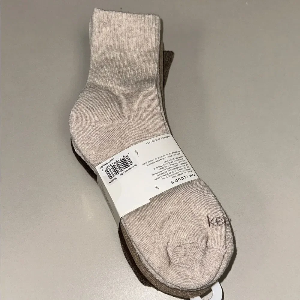 kensie Brown Tan Oatmeal Heather Ivory ON CLOUD 9 Fully Cushioned Socks 5 Pack